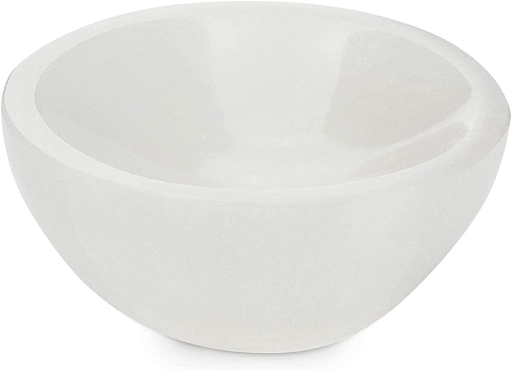 WBM Selenite Crystal Bowl - 4 Inch for Smudging, Healing and Recharging Crystals, Charging Station for Crystals and Healing Stones |Witchcraft Supplies - White