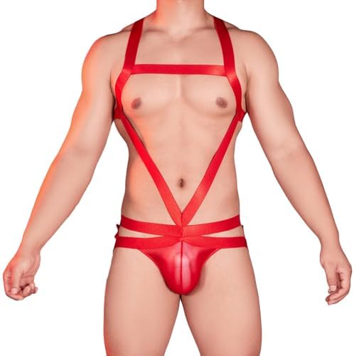 Mens Harness Sport Shoulder Strap Fitness One Piece Jockstrap Bodysuit Chest Belt Underwear G String Thong Lingerie