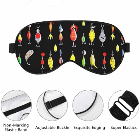 Fishing Sleep Eye Mask Bait Vintage Fish Lure Hook Men Women Sleep Mask with Adjustable Strap Eye Cover Eye Shade for Travel, Nap,Meditation