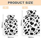 Cute Black Cow White Hot Water Bottle with Soft Velvet Cover Hot Water Bag for Neck and Shoulder Pain Relief Small