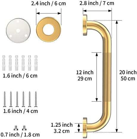 20 Inch Anti Slip Shower Grab Bar Gold, Munzong 2 Pack Bathroom Grab Bar, Knurled Bathroom Balance Bar,Safety Hand Rail Support Handicap Elderly Injury Senior Assist Bath Handle