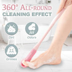 2PCS Easy Reach Deep Cleaning Foot Brush, Foot Scrubber in Shower, Toe Cleaning Brush with 15.7" Long Handle, Long Handle Silicone Gap Brush Between Toes Cleaner for Men, Women & Seniors (Pink,Blue)