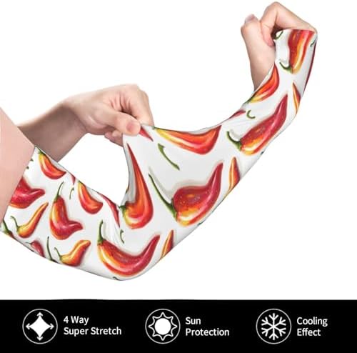 Cooling Arm Sleeves for Men Women Uv Protection - Fashion Red Chili Pepper Print Breathable Gardening Compression Tattoo Sleeves to Cover Arms for Women Men with Thumb Hole