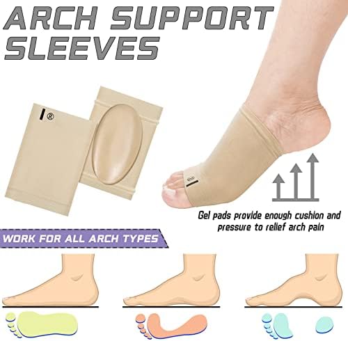 4 Pieces Arch Sleeve Support Flat Foot Arch Sock Support Cushioned Metatarsal Brace Soft Elastic Foot Brace Gel Pad Inside Feet Plantar Metatarsal Compression Sleeve for Pain Relief