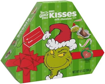HERSHEY'S KISSES Grinch Milk Chocolate, Christmas Candy Gift Box, 6.5 oz