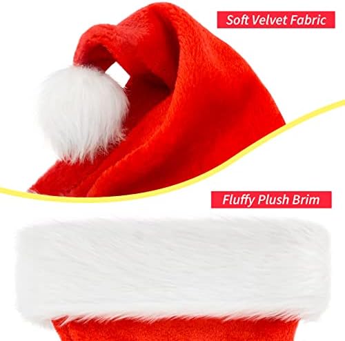 BOSONER Santa Hat,Xmas Holiday Hat for Kids,Unisex Velvet Comfort Christmas Hats Extra Thicken Classic Fur for Christmas New Year Festive Holiday Party Supplies