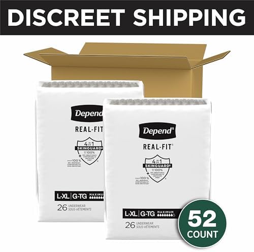 Depend Real Fit Adult Diapers, Incontinence Underwear for Men, Disposable, Maximum Absorbency, Large/Extra Large, 52 Count (2 Packs of 26), Packaging May Vary
