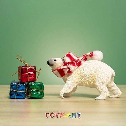 Toymany 6PCS Polar Bear Figurines Toy with Polar Bear Cub, 2-4" Realistic Plastic Arctic Animals Figures Family Set for Christmas Educational Toys Cake Toppers Birthday Gifts for Kids