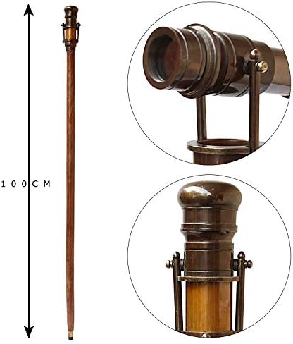 Antique Brass Hollywood Walking Stick Collectors Telescope Wooden Walking Cane Marine Prop Home & Travelling