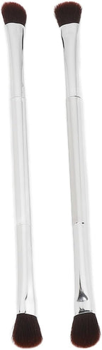 2pcs Double Ended Eyeshadow Brush Set Silver Makeup Soft Fiber Hair Nose Contour Brush Cosmetic Tool