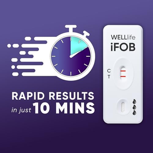 WELLlife iFOB Immunochemical Fecal Occult Blood Test, Colorectal Cancer Screening Test 2 Tests FOB Test for Home Result in 10 Minutes Occult Blood Stool Test