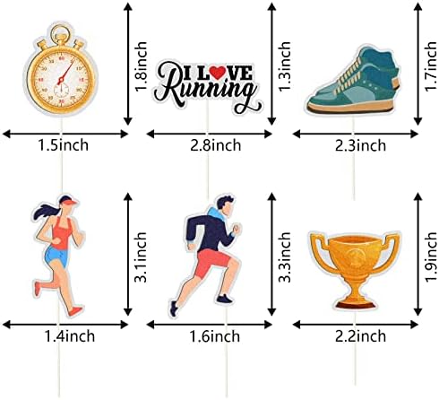 Running Cupcake Toppers, Track, Cross Country or Marathon Party Birthday Party Clear Treat Picks, Sports Theme Party Cake Decoration.Rainbow Glitter Set of 18