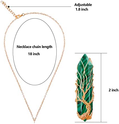 VIBILIA Healing Crystal Necklace Tree of Life Wire Wrapped Natural Stone Point Pendant Necklace Hexagonal Reiki Spiritual Quartz Gemstone Jewelry for Women Men