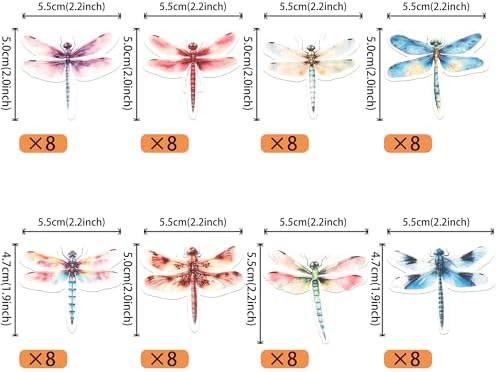 Rsstarxi 60 Pack Insect Dragonfly Edible Cake Toppers Rice Paper Insect Themed Birthday Cupcake Picks for Baby Shower Birthday Wedding Anniversary Party Cake Decorations