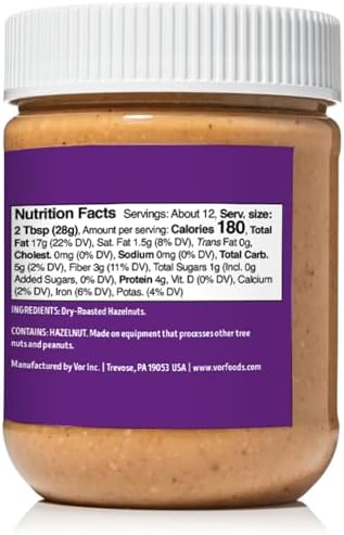 Vör Hazelnut Butter (12oz) | Single Ingredient | Vegan, Paleo and Keto-Friendly, Gluten-Free