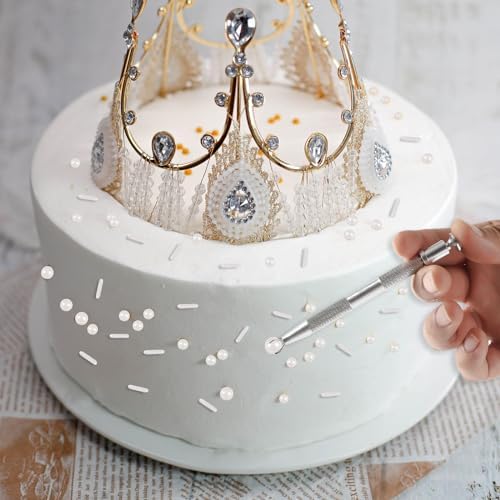 Kasvan White Mix Sugar Sprinkles - Edible Candy Pearls with 4-Claw Sprinkle Pen,118g/4.16 Oz, Gift Box Pack, Baking Cake Decorations, Ice Cream Toppings and Cookie Decorating, Wedding Party Chirstmas Supplies
