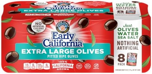 Early California Extra Large Ripe Pitted Olives, Pack of 8, 6 oz Cans