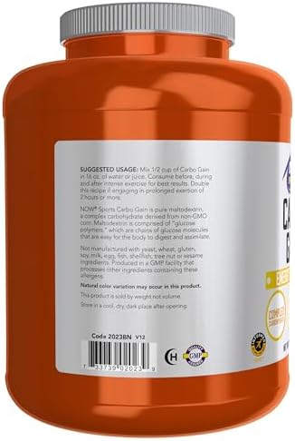 NOW Foods Sports Nutrition, Carbo Gain Powder (Maltodextrin), Rapid Absorption, Energy Production, 8-Pound