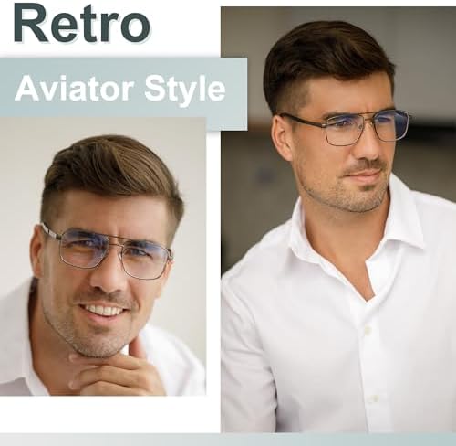 EASY READ Aviator Reading Glasses for Men,Blue light blocking Readers Men Metal Eyeglasses with Spring Hinge