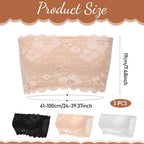 3 Pcs Lace Tube Top Bra, 24-40 Inch Strapless Lace Bandeau Bra Stretchy Tube Top Bras for A or B Cup Low Neckline Cleavage Cover Strapless Bras Bandeau Chest Wrap (White, Black, Beige)