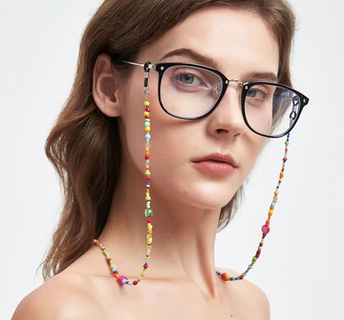 Colorful Rainbow Bead Women’s Eyeglass Chain Eyewear Retainer Mask Holder Reading Glass Necklace Lanyard