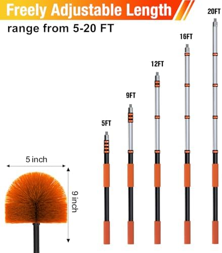 LAANPOLE 20FT Cobweb Duster with Extension Pole, Spider Web Brush for Cleaning Extendable, Professional Ceiling and Corner Dusters for Outdoor Indoor Use