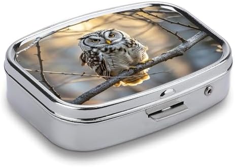 Owl on A Branch Pill Case Portable Medicine Organizer Compact Travel Pill Box Small Metal Medicine Box for Purse Pocket Pill Container Holder 2 Compartments Medication Holder