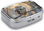 Owl on A Branch Pill Case Portable Medicine Organizer Compact Travel Pill Box Small Metal Medicine Box for Purse Pocket Pill Container Holder 2 Compartments Medication Holder