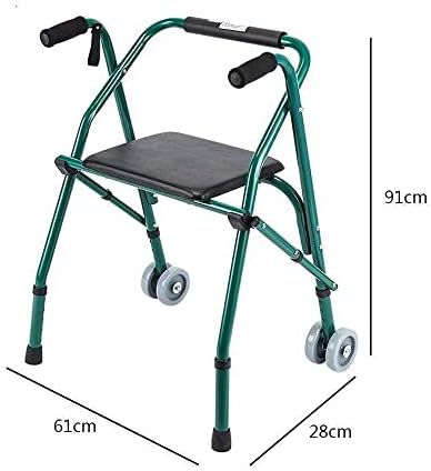 Folding Roller Walking Frame with Armrests and Seats, Height Adjustable Aluminum Alloy Two-Wheeled Walker for Elderly and Elderly Walker