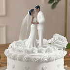 Wedding Cake Topper Bride and Groom Figurine with Veil, Classic Couple Cake Decoration for Wedding, Engagement, Bridal Shower Party(Black)