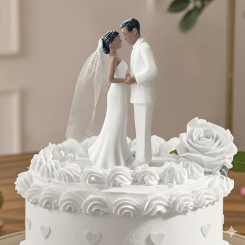 Wedding Cake Topper Bride and Groom Figurine with Veil, Classic Couple Cake Decoration for Wedding, Engagement, Bridal Shower Party(Black)