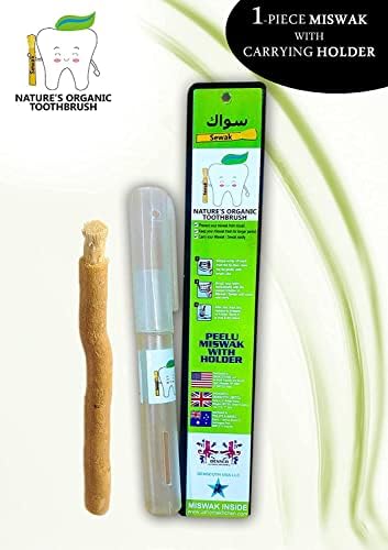 Miswak Sticks for Teeth | Sewak Natural Toothbrush | Siwak Organic Wooden Tooth Brush Oral Teeth Whitener with Holder | Vacuum Sealed مسواك by GENDA (1 Pack)
