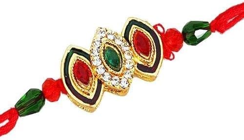 Ghasitaram Gifts Rakhis Online USA-Green Stone Bhaiya Bhabhi Rakhi