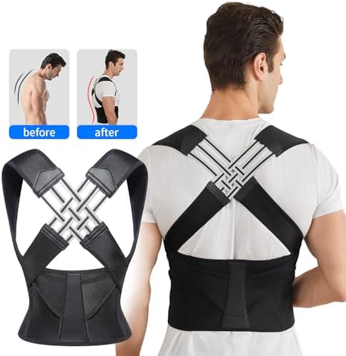 Posture Corrector for Women and Men,Adjustable Shoulder Straightener,Back Support Brace,Upper Spine scoliosis, hunchback Black Large