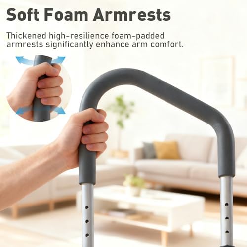2-Step Stool with 5-Height Adjustable Handrail for Elderly Adults - Aluminum Frame Step Stool with Soft Foam Handles, Non-Slip Double Steps - Bed, Bathtub, Kitchen, Car Assist