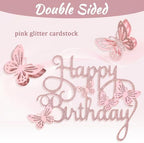 13Pcs 3D Butterfly Cupcake Topper Pink Cupcake Toppers for Girls Women's Happy Birthday Cake Decorations Floral Wedding Party Decorations