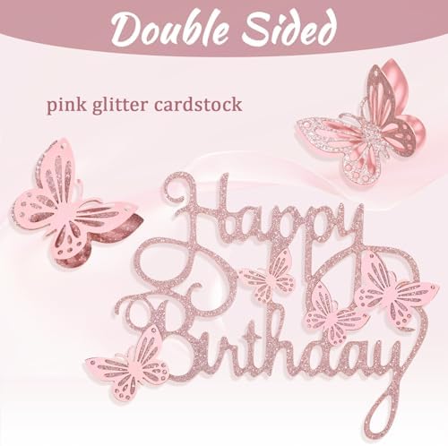 13Pcs 3D Butterfly Cupcake Topper Pink Cupcake Toppers for Girls Women's Happy Birthday Cake Decorations Floral Wedding Party Decorations