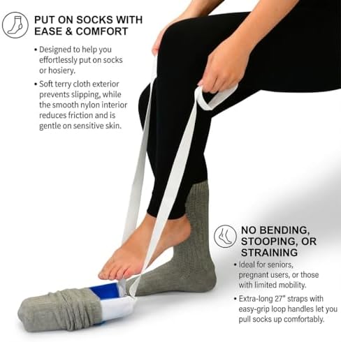 NOVA Sock & Stocking Aid for Seniors – Soft Terry Cloth, Flexible Easy-On Sock Helper with Long Pull Straps for Elderly, Disabled & Limited Mobility