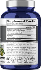 NusaPure Olive Leaf 20% Oleuropein 50:1 Extract, 500 mg Equivalent to 25,000 mg 200 Veg Caps Suitable for Vegetarians and Vegans, Non-GMO