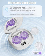 Ultrasonic Contact Lens Cleaner Machine – Portable, Rechargeable Cleaning Kit with 4 Contact Lens Solution Cases, Applicator & Removal Tools – for Travel & Home Use (White)