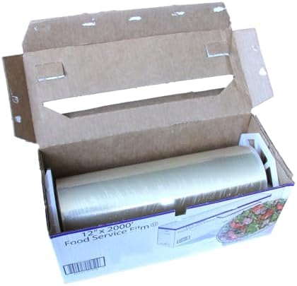 Fit Meal Prep Plastic Food Film Seal Wrap in Cutter Dispenser, Stretch Tight, Food Service Grade, 12" x 2000' Square Feet Roll