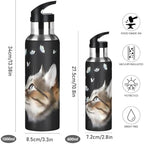 ALAZA Cute Kitten Cat with Butterfly Water Bottle with Straw Lid Vacuum Insulated Stainless Steel Thermo Flask Water Bottle 20oz