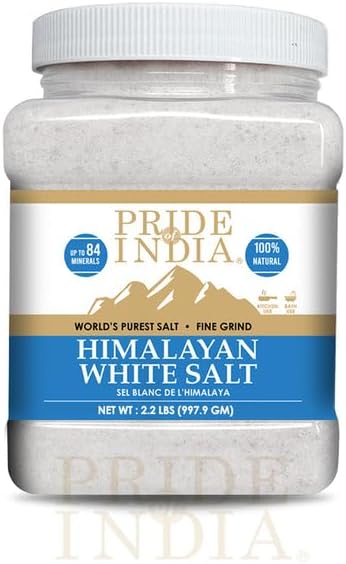 Pride of India - PACK of 6 - Himalayan White Salt Fine Grind 2.2 lbs (997.90 gm)- Rarest & Enriched W/84+ Natural Minerals- Low Sodium- Mineral Rich Nutrition and Enhanced Taste- Healthier Table Salt