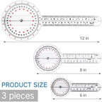 Zonon 3 Pcs Goniometer Transparent Orthopedic Angle Ruler Plastic 360 Degree Clear Goniometer Protractor Physical Therapy for Measurement Tool Angle Ruler Sports Training (6/8/12 Inch)