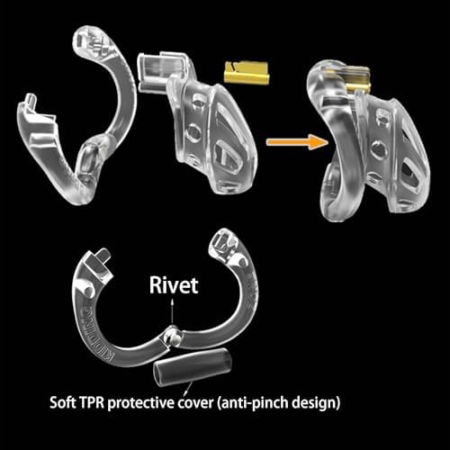 Male Protective Cage Fitness Accessories, Open Ring Design with 4 Size Rings and Invisible Lock -A49CCUS (Transparent, Long：A)