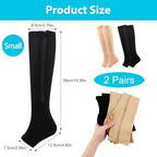2 Pairs Zipper Compression Socks for Men Women, 15-20mmHg Open Toe Compression Stockings with Zippers