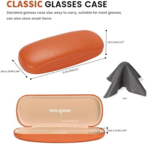 molshine Hard Shell PU Leather Glasses Case,Travel Portable Eyeglass Case for Men Women Girl Travel Study Work