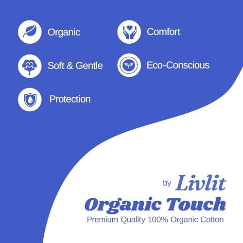 Livlit Ultra Thin Panty Liners Sanitary Pads, 100% Certified Organic Cotton from Texas, Light Absorbency, Chlorine Free, Unscented, Hypoallergenic Panty Liners for Women (40 Count)