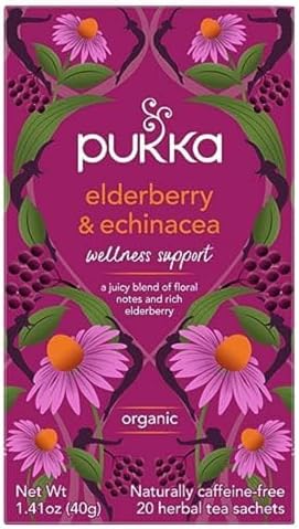 Pukka Elderberry & Echinacea Organic Herbal Tea, Perfect for Wellness Support, Caffeine Free, 80 Total Tea Bags (20ct - Pack of 4)