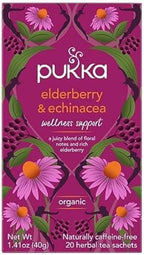 Pukka Elderberry & Echinacea Organic Herbal Tea, Perfect for Wellness Support, Caffeine Free, 80 Total Tea Bags (20ct - Pack of 4)